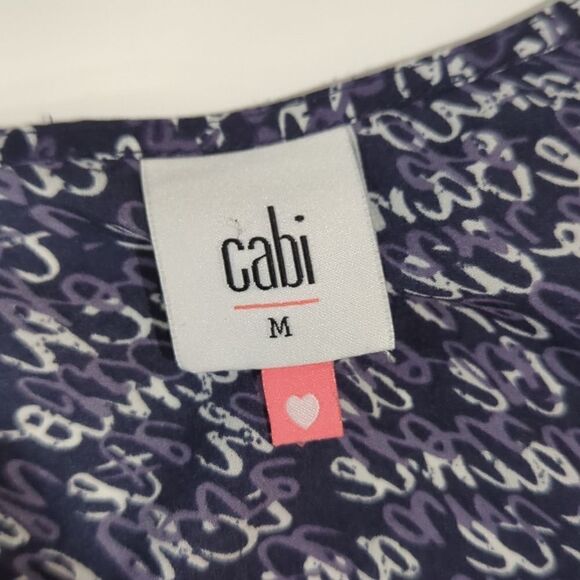 CAbi #5336 Te Amo Blouse Navy Blue Print Size Medium - Picture 7 of 10